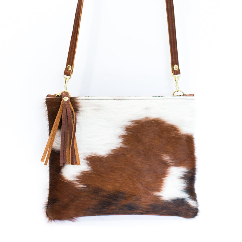 Brown & White Crossover Leather Bag