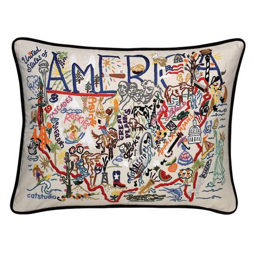 America Hand-Embroidered Pillow by Catstudio