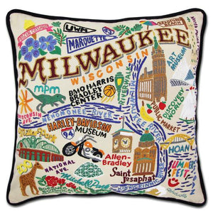 Milwaukee Hand Embroidered Pillow by Catstudio